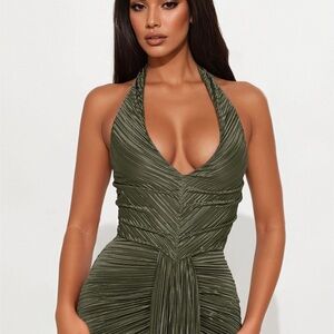 Elegant Olive Halter Dress